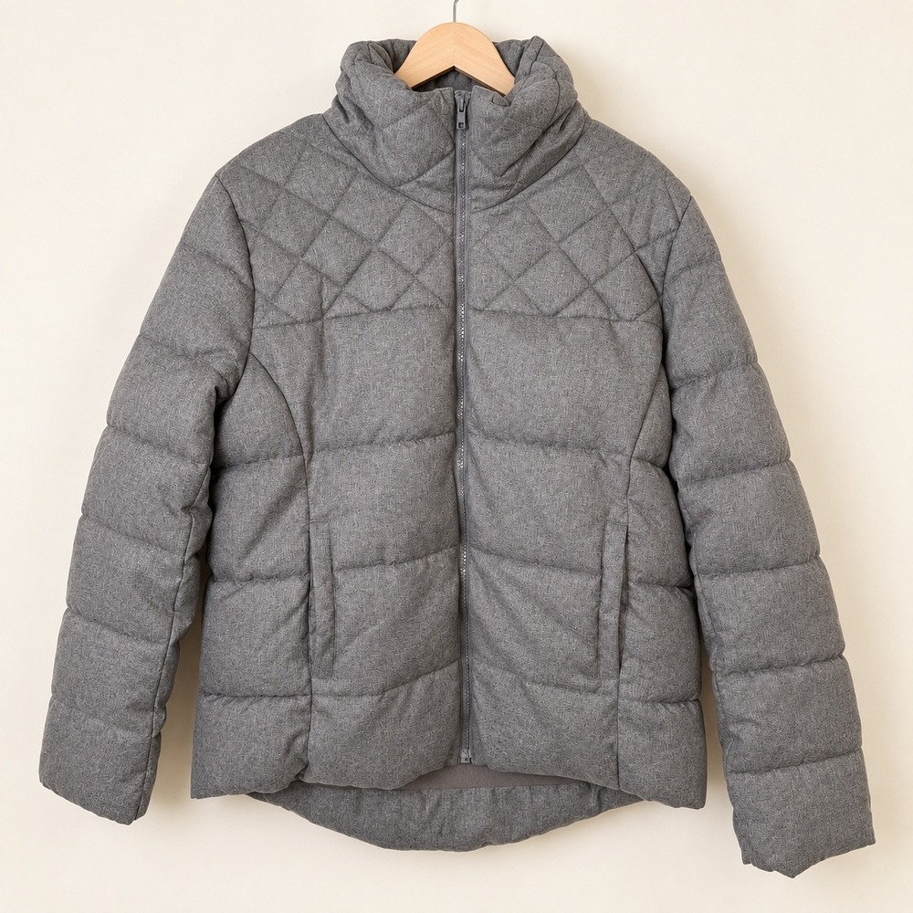 Old Navy Womens Gray Quilted Fleece Lined Puffer Jacket XL Funnel Neck Zip Up